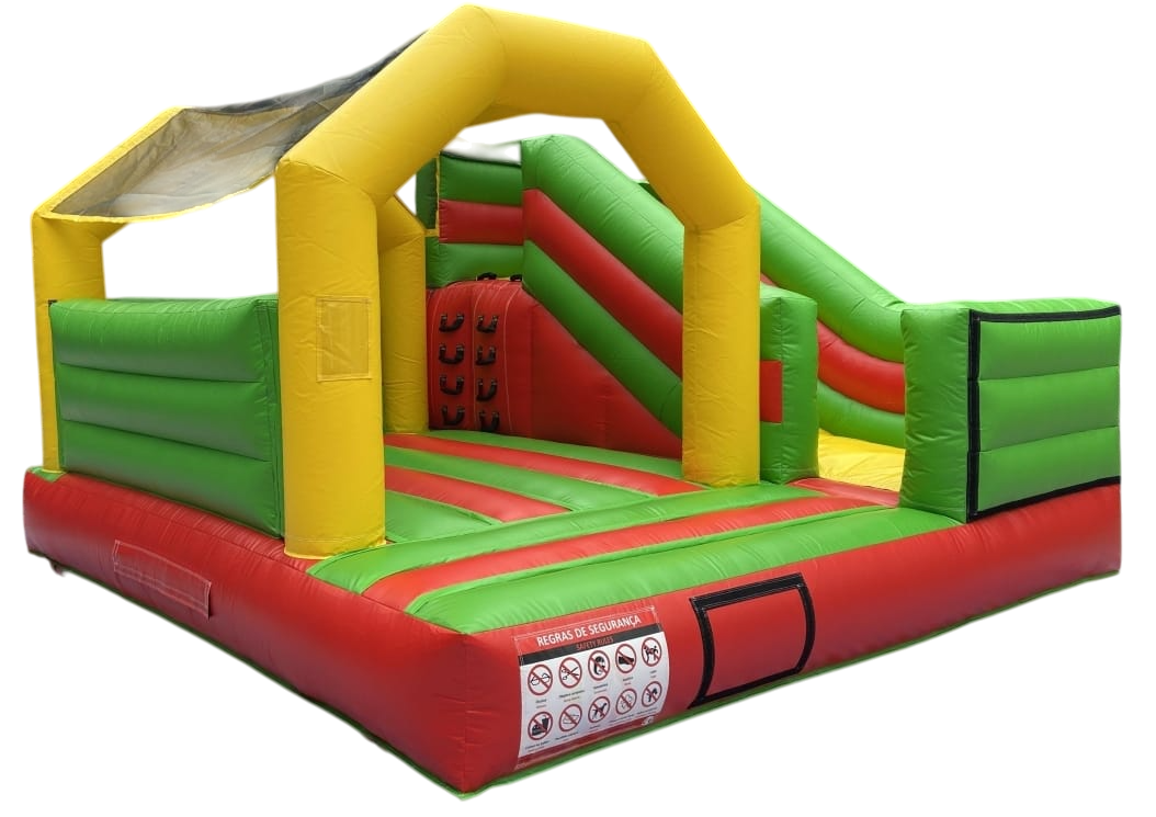 Insuflável Combinado 4×4m com tema adaptável – Verde, Vermelho e Amarelo 🎪