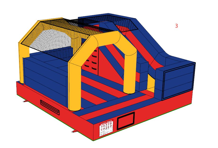 Insuflável Combinado 4×4m com tema adaptável – Vermelho, Azul e Amarelo 🎪
