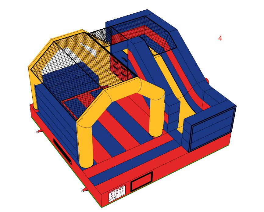 Insuflável Combinado 4×4m com tema adaptável – Vermelho, Azul e Amarelo 🎪