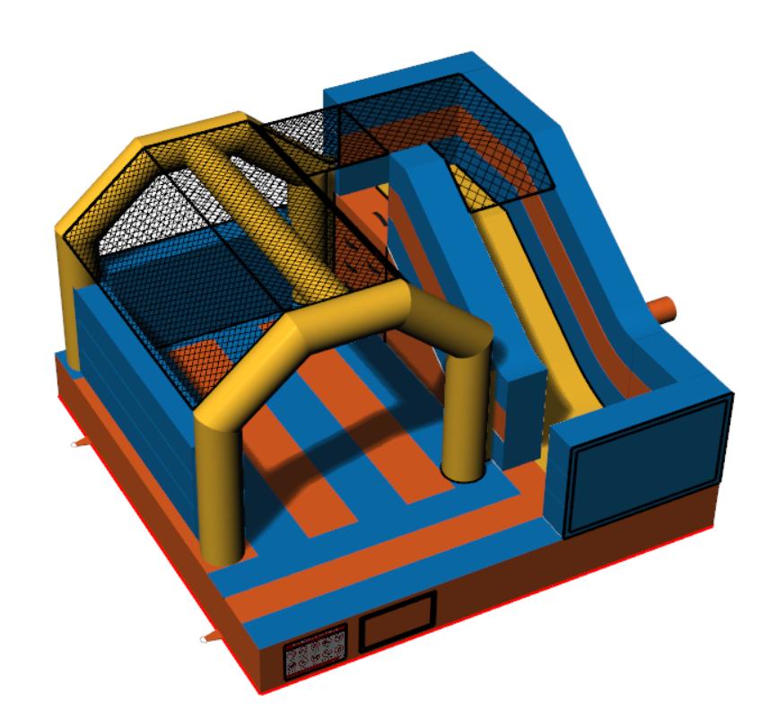 Insuflável Combinado 4×4m com tema adaptável – Laranja, Azul e Amarelo 🎪