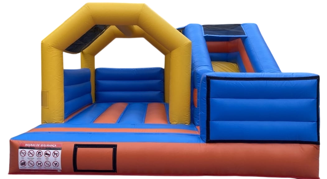 Insuflável Combinado 4×4m com tema adaptável – Laranja, Azul e Amarelo 🎪
